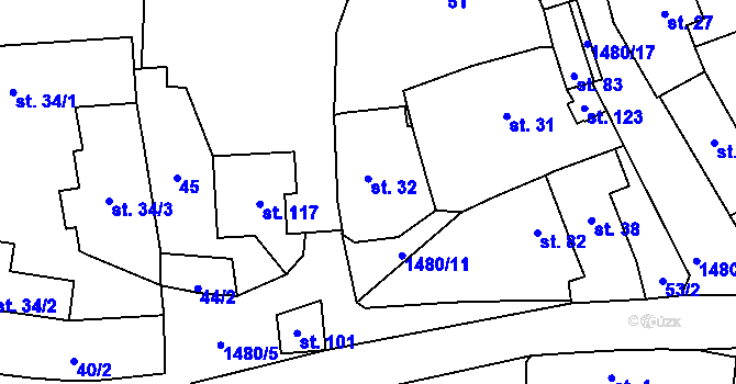 Parcela st. 32 v KÚ Drážkov, Katastrální mapa
