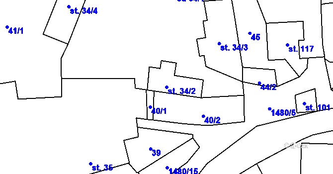 Parcela st. 34/2 v KÚ Drážkov, Katastrální mapa