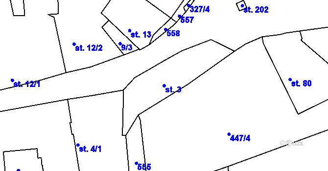 Parcela st. 3 v KÚ Hojšín, Katastrální mapa