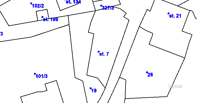 Parcela st. 7 v KÚ Hojšín, Katastrální mapa