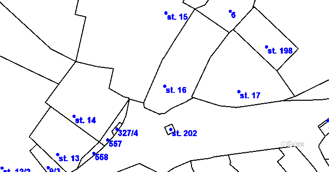 Parcela st. 16 v KÚ Hojšín, Katastrální mapa