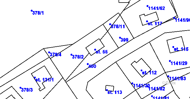 Parcela st. 55 v KÚ Hojšín, Katastrální mapa