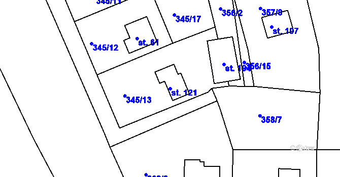 Parcela st. 121 v KÚ Hojšín, Katastrální mapa