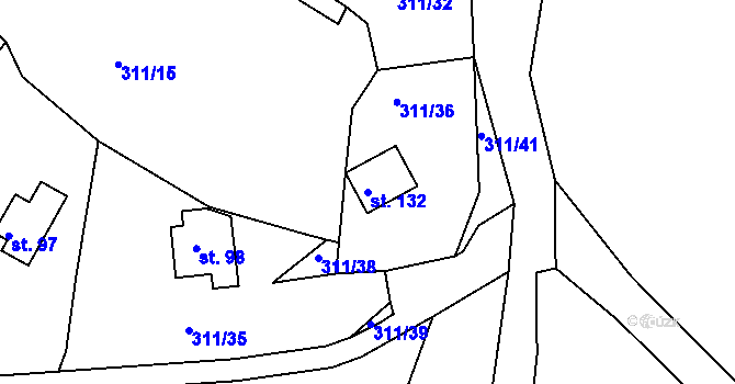 Parcela st. 132 v KÚ Hojšín, Katastrální mapa