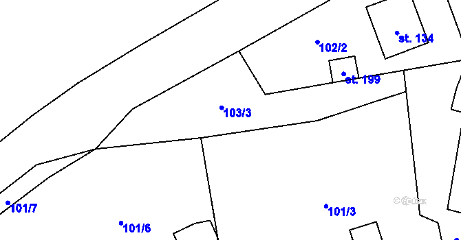Parcela st. 103/3 v KÚ Hojšín, Katastrální mapa