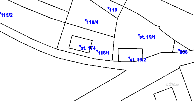 Parcela st. 118/1 v KÚ Hojšín, Katastrální mapa