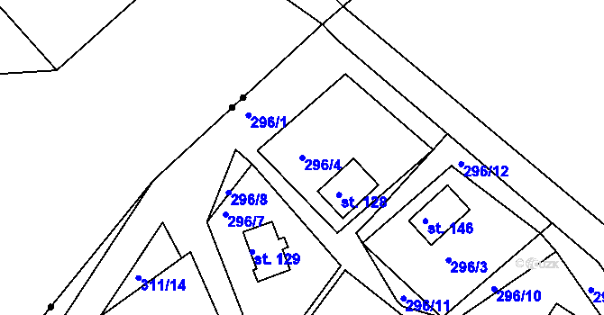 Parcela st. 296/4 v KÚ Hojšín, Katastrální mapa