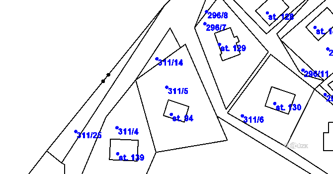 Parcela st. 311/5 v KÚ Hojšín, Katastrální mapa