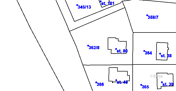 Parcela st. 362/8 v KÚ Hojšín, Katastrální mapa