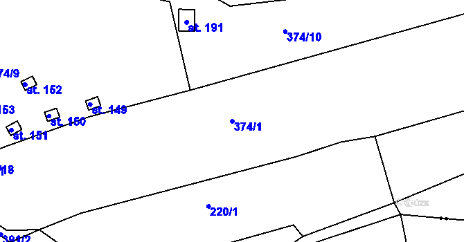 Parcela st. 374/1 v KÚ Hojšín, Katastrální mapa