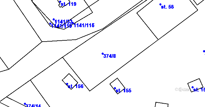 Parcela st. 374/8 v KÚ Hojšín, Katastrální mapa