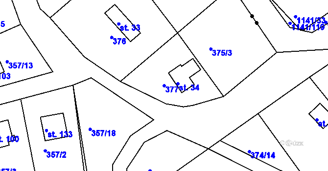 Parcela st. 377 v KÚ Hojšín, Katastrální mapa