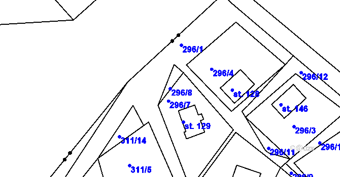 Parcela st. 296/8 v KÚ Hojšín, Katastrální mapa