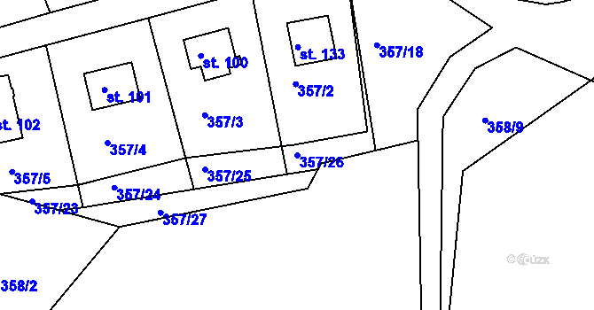 Parcela st. 357/26 v KÚ Hojšín, Katastrální mapa