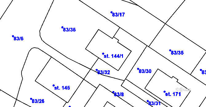 Parcela st. 144/1 v KÚ Hrachov, Katastrální mapa