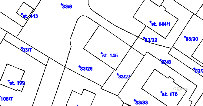 Parcela st. 145 v KÚ Hrachov, Katastrální mapa