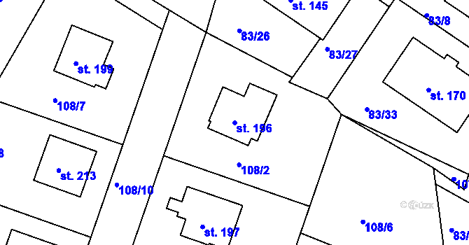Parcela st. 196 v KÚ Hrachov, Katastrální mapa