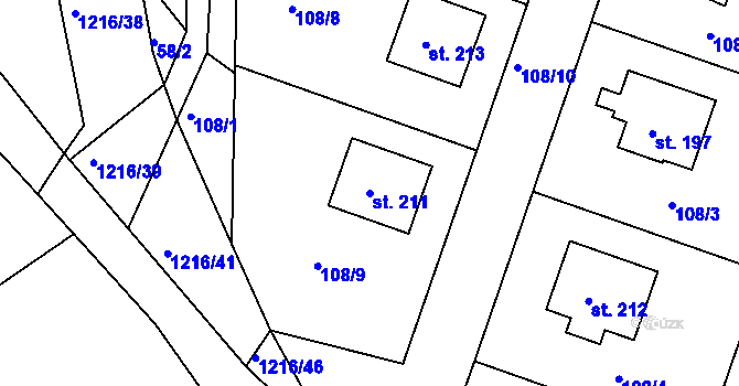 Parcela st. 211 v KÚ Hrachov, Katastrální mapa