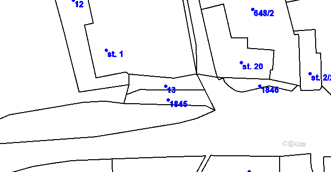 Parcela st. 13 v KÚ Hrachov, Katastrální mapa