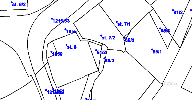 Parcela st. 64/2 v KÚ Hrachov, Katastrální mapa