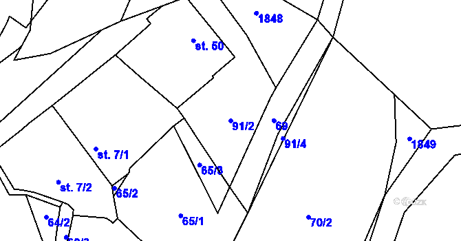 Parcela st. 91/2 v KÚ Hrachov, Katastrální mapa