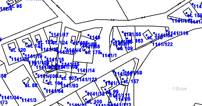 Parcela st. 1141/1 v KÚ Hrachov, Katastrální mapa
