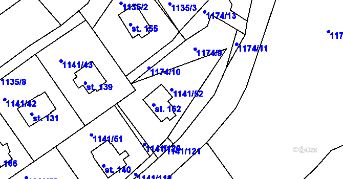 Parcela st. 1141/52 v KÚ Hrachov, Katastrální mapa