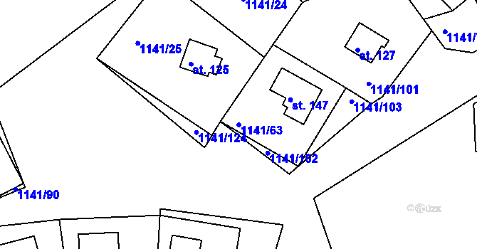 Parcela st. 1141/63 v KÚ Hrachov, Katastrální mapa