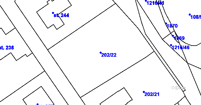Parcela st. 202/22 v KÚ Hrachov, Katastrální mapa