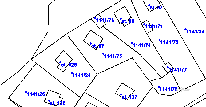 Parcela st. 1141/75 v KÚ Hrachov, Katastrální mapa