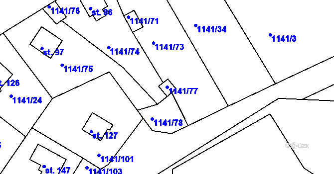 Parcela st. 1141/77 v KÚ Hrachov, Katastrální mapa