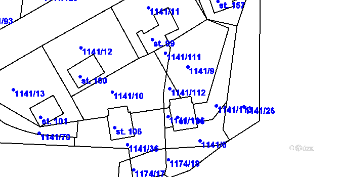 Parcela st. 1141/112 v KÚ Hrachov, Katastrální mapa