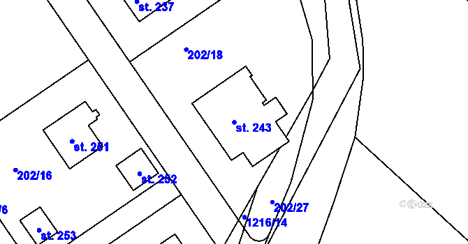 Parcela st. 243 v KÚ Hrachov, Katastrální mapa