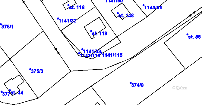 Parcela st. 1141/115 v KÚ Hrachov, Katastrální mapa