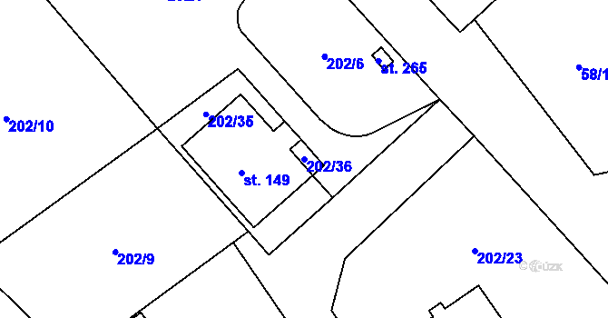 Parcela st. 202/36 v KÚ Hrachov, Katastrální mapa