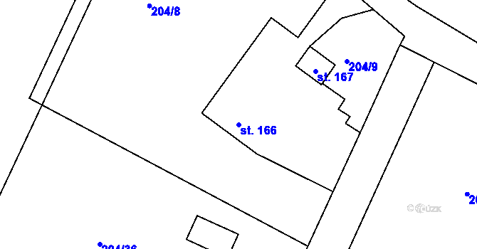 Parcela st. 166 v KÚ Sedlce, Katastrální mapa