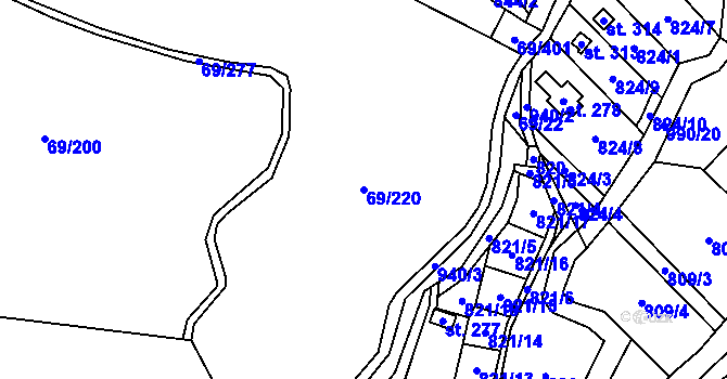 Parcela st. 69/220 v KÚ Svatý Jan pod Skalou, Katastrální mapa