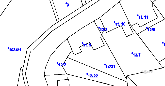 Parcela st. 9 v KÚ Svébohov, Katastrální mapa