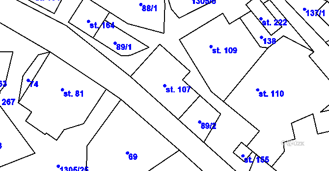 Parcela st. 107 v KÚ Svébohov, Katastrální mapa