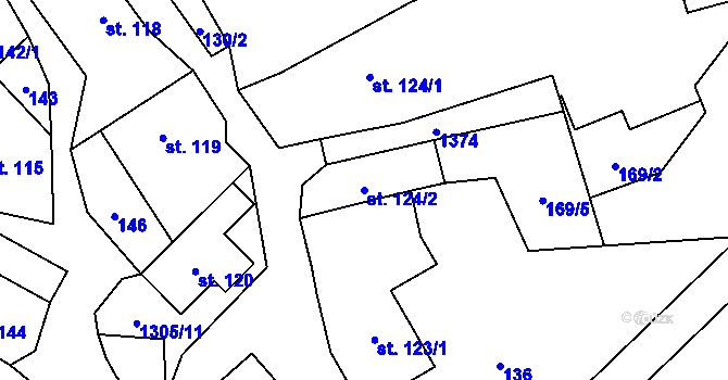 Parcela st. 124/2 v KÚ Svébohov, Katastrální mapa