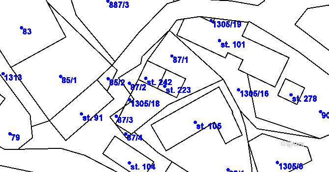 Parcela st. 223 v KÚ Svébohov, Katastrální mapa