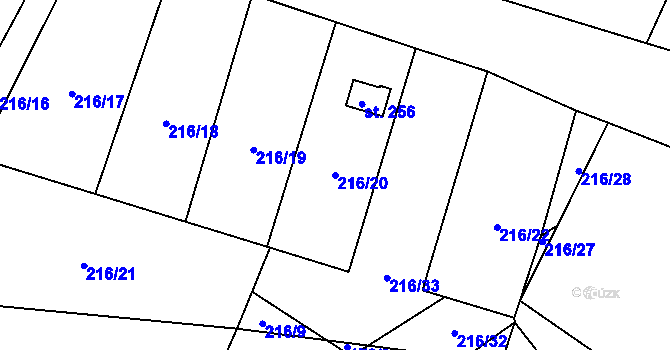 Parcela st. 216/20 v KÚ Svébohov, Katastrální mapa