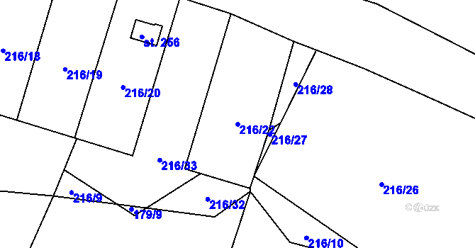 Parcela st. 216/22 v KÚ Svébohov, Katastrální mapa