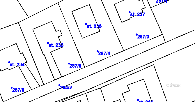 Parcela st. 287/4 v KÚ Svébohov, Katastrální mapa