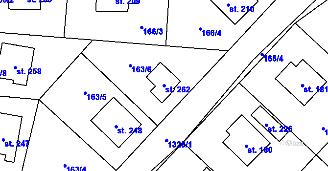 Parcela st. 262 v KÚ Svébohov, Katastrální mapa