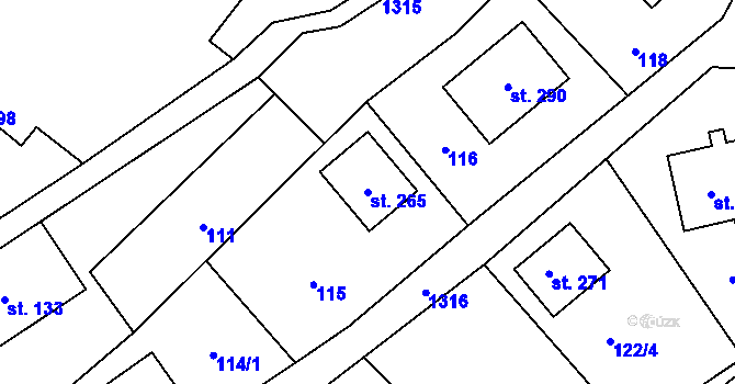 Parcela st. 265 v KÚ Svébohov, Katastrální mapa
