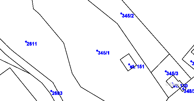 Parcela st. 345/1 v KÚ Svépravice, Katastrální mapa