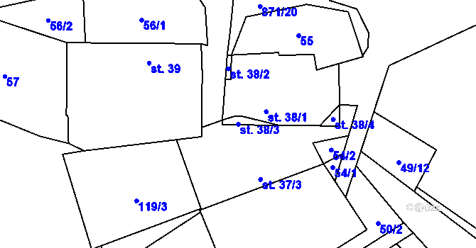 Parcela st. 38/3 v KÚ Svépravice, Katastrální mapa