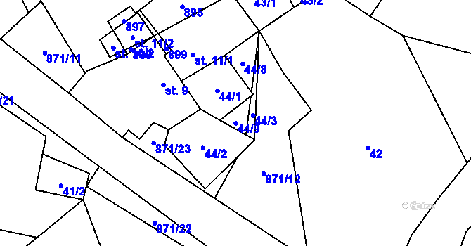 Parcela st. 44/9 v KÚ Svépravice, Katastrální mapa