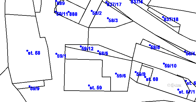 Parcela st. 58/6 v KÚ Svépravice, Katastrální mapa